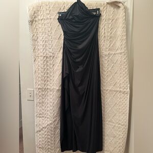 OYS LOVELY Satin One Shoulder Black Dress with side split. PROM, Weddings.